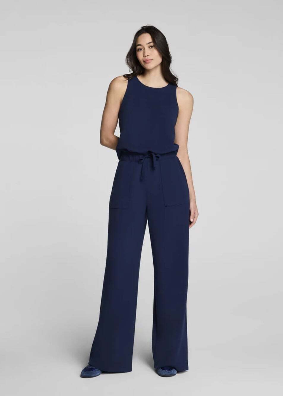 NWT Spanx Air Essentials Airluxe Sleeveless Jumpsuit Wide Leg Navy 2XL comfort